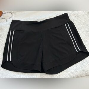 90 Degree By Reflex Black Athletic Shorts with White Stripes
